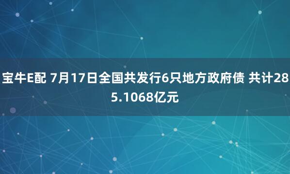 宝牛E配 7月17日全国共发行6只地方政府债 共计285.1068亿元